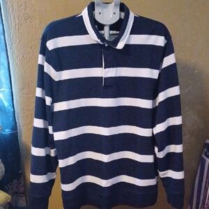 J. Crew Authentic Fleece Blue Striped Sweatshirt Rugby Size XL